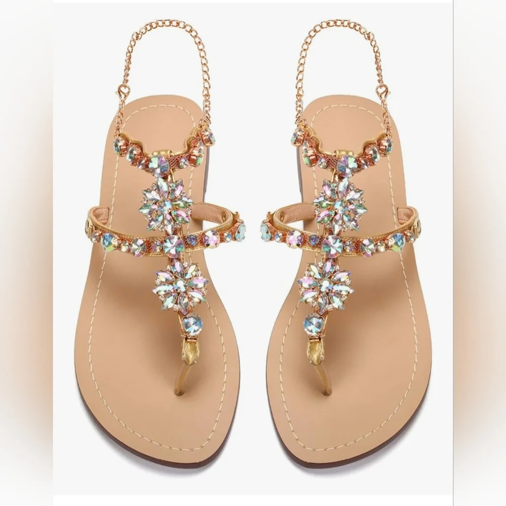 Women summer beach Sandals Gladiator Rhinestone Sandals Fashion shoes(B2)